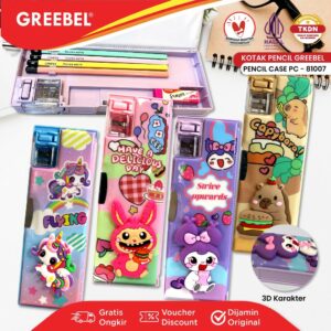 GREEBEL Kotak Pensil Magnet Multifungsi Karakter 3D Kartun / Tempat Pensil Serutan Lucu (81007) / Pencil Case / Pensil Bag Anak 3D Timbul Sekolah
