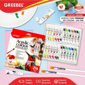 GREEBEL Cat Lukis Akrilik Set 24 ML X 6 ML / Acrylic Paint Color (Cat Acrylic 6 ML) Cat Melukis