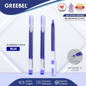 GREEBEL Pulpen Gel / Gel Pen Rival GP-502 0.5 Tinta Biru (3PCS/SET) / Ballpen Gel Ballpoint Bolpen Bolpoin Pena Gel