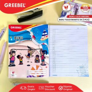 GREEBEL Buku Tulis 34 Lembar Ukuran A5 (PCS) / Buku Tulis Sekolah Qwarto / School Book