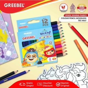 PARKO Pensil Warna 12 Warna Pendek / Woodless Colour 12 Warna Half (12 HALF PKW-906) / Colored Pencil