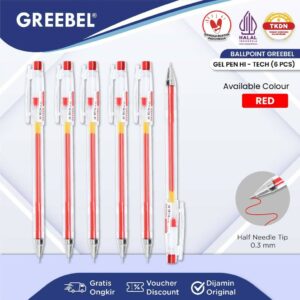 GREEBEL Pulpen Gel / Gel Pen GP-506 Hi-Tech 0.3 Merah (6PCS/SET) / Ballpen Gel Ballpoint Bolpen Bolpoin Pena Gel