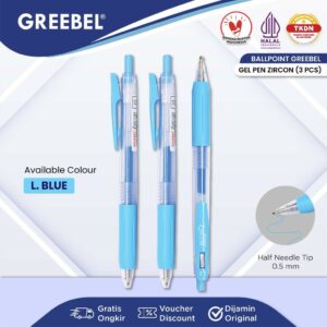 GREEBEL Pulpen Gel / Gel Pen GP-509 Zircon Light Blue 0.5 (3PCS/SET) / Ballpen Gel Ballpoint Bolpen Bolpoin Pena Gel