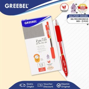 GREEBEL Pulpen Gel / Gel Pen GP-509 Zircon Merah 0.5 (1PCS) / Ballpen Gel Ballpoint Bolpen Bolpoin Pena Gel