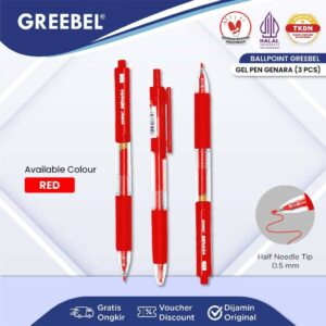 GREEBEL Pulpen Gel / Gel Pen Genara GP-508 0.5 Merah (3PCS/SET) / Ballpoint Bolpen Bolpoin Pena Gel