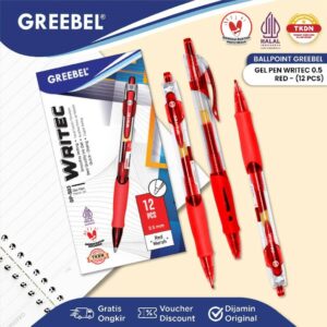 GREEBEL Pulpen Gel / Gel Pen GP-503 Writec 0.5 Merah (12PCS/SET) / Ballpen Gel Ballpoint Bolpen Bolpoin Pena Gel
