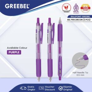 GREEBEL Pulpen Gel / Gel Pen GP-509 Zircon Ungu 0.5 (3PCS/SET) / Ballpen Gel Ballpoint Bolpen Bolpoin Pena Gel