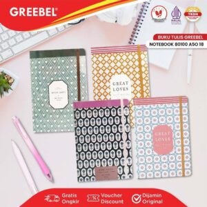 GREEBEL Notebook Buku Diary Aesthetic / Notebook 80100 A50 18 / Buku Note Binder 100 Halaman / Buku Tulis Lucu Pastel