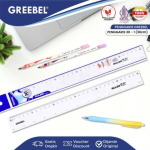 GREEBEL Penggaris Plastik 30cm / Penggaris Bening / Ruler 30-1