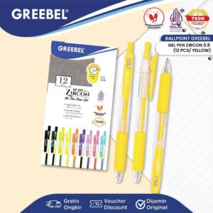 GREEBEL Pulpen Gel / Gel Pen GP-509 Zircon 0.5 Kuning (12PCS/SET) / Ballpen Gel Ballpoint Bolpen Bolpoin Pena Gel