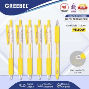 GREEBEL Pulpen Gel / Gel Pen GP-509 Zircon Yellow 0.5 (6PCS/SET) / Ballpen Gel Ballpoint Bolpen Bolpoin Pena Gel