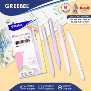GREEBEL Pulpen Gel / Gel Pen GP-512 Macaroon 0.5 Hitam (12PCS/SET) / Bolpen Lucu Pastel Bolpen Bolpoin Pena Gel