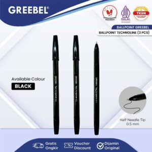 GREEBEL Pulpen Ballpen / Technoline 0.5 Hitam (3PCS/SET) / Ballpoint Bolpen Bolpoin Pena Gel