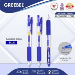 GREEBEL Pulpen Gel / Gel Pen GP-509 Zircon Biru 0.5 (3PCS/SET) / Ballpen Gel Ballpoint Bolpen Bolpoin Pena Gel