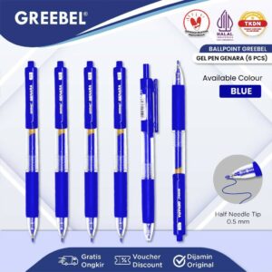 GREEBEL Pulpen Gel / Gel Pen Gel Pen GP-508 Genara 0.5 Biru (6PCS/SET) / Ballpoint Bolpen Bolpoin Pena Gel