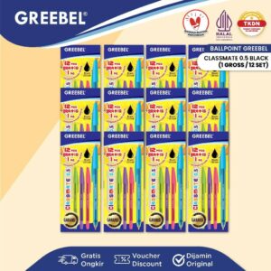 GREEBEL Pulpen Ballpen / Classmate Hitam 12 Lusin (1 GROSS= 156 PCS) / Ballpoint Bolpen Bolpoin Pena Gel
