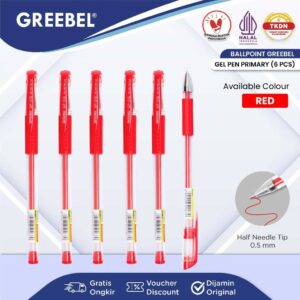 GREEBEL Pulpen Gel / Gel Pen GP-510 Primary 0.5 Merah (6PCS/SET) / Ballpen Gel Ballpoint Bolpen Bolpoin Pena Gel