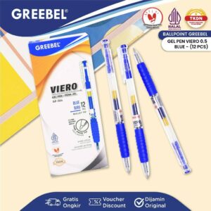 GREEBEL Pulpen Gel / Gel Pen GP-504 Viero 0.5 Biru (12PCS/SET) / Ballpen Gel Ballpoint Bolpen Bolpoin Pena Gel