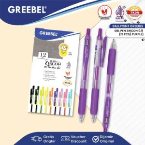 GREEBEL Pulpen Gel / Gel Pen GP-509 Zircon 0.5 Ungu (12PCS/SET) / Ballpen Gel Ballpoint Bolpen Bolpoin Pena Gel