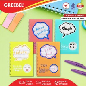 GREEBEL Notebook A5 Buku Diary Aesthetic / Ringbook 8060 A5 PP-4 / Buku Note Binder 60 Halaman / Buku Tulis Lucu Pastel
