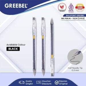 GREEBEL Pulpen Gel / Gel Pen GP-506 Hi-tech Hitam 0.3 (3PCS/SET)-Ballpen Gel Ballpoint Bolpen Bolpoin Pena Gel