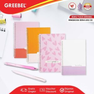 GREEBEL Ringbook Buku Diary Aesthetic / Ringbook 8064 A50 33 / Buku Note Binder 64 Halaman / Buku Tulis Lucu Pastel