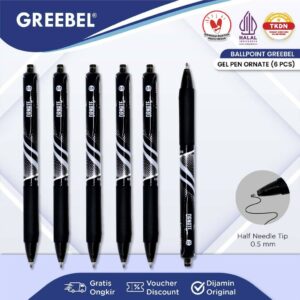 GREEBEL Pulpen Gel / Gel Pen Ornate GP-505 0.5 Hitam (6PCS/SET) / Ballpen Gel Ballpoint Bolpen Bolpoin Pena Gel