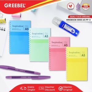 GREEBEL Notebook A5 Buku Diary Aesthetic / Ringbook 8060 A5 PP-3 / Buku Note Binder 60 Halaman / Buku Tulis Lucu Pastel