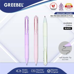 GREEBEL Pulpen Gel / Gel Pen GP-512 Macaroon 0.5 Hitam (3PCS/SET) / Ballpen Gel Ballpoint Bolpen Bolpoin Pena Gel