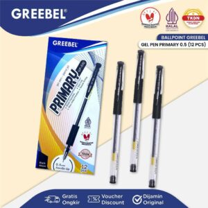 GREEBEL Pulpen Gel / Gel Pen GP-510 Primary 0.5 Hitam (12PCS/SET) Ballpen Gel Ballpoint Bolpen Bolpoin Pena Gel
