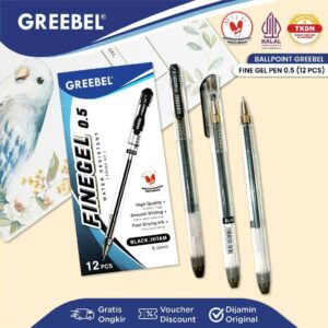 GREEBEL Pulpen Gel / Gel Pen Fine Gel 0.5 Hitam (12PCS/SET) / Ballpen Gel Ballpoint Bolpen Bolpoin Pena Gel 501