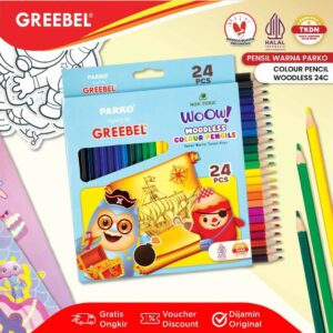 PARKO Pensil Warna 24 Warna / Woodless Colour 24 Warna (24 PKW-908) / Colored Pencil / Warna Lebih Nyata