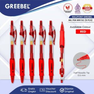 GREEBEL Pulpen Gel / Gel Pen GP-503 Writec 0.5 Merah (6PCS/SET) Pulpen Gel / Gel Pen Ballpen Gel Ballpoint Bolpen Bolpoin Pena GelGel
