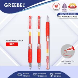 GREEBEL Pulpen Gel / Gel Pen GP-504 Viero Merah 0.5 (3PCS/SET) / Ballpen Gel Ballpoint Bolpen Bolpoin Pena Gel