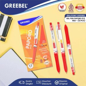 GREEBEL Pulpen Gel / Gel Pen GP-507 Paporo 0.5 Merah (12PCS/SET) / Ballpen Gel Ballpoint Bolpen Bolpoin Pena Gel