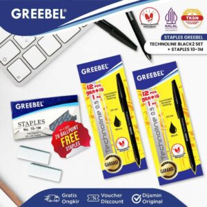 GREEBEL BALLPEN / Technoline Black 2 Lusin + Isi Staples 10-1M  / Ballpen Pena Bolpoin Hitam