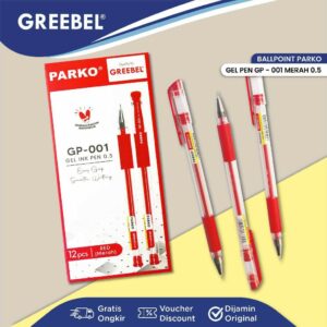 PARKO Pulpen Gel / Gel Pen GP-001 0.5 Merah (12PCS/SET) / Ballpen Gel Ballpoint Bolpen Bolpoin Pena Gel