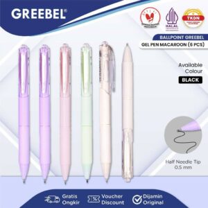 GREEBEL Pulpen Gel / Gel Pen GP-512 Macaroon 0.5 Hitam (6PCS/SET) / Ballpen Gel Ballpoint Bolpen Bolpoin Pena Gel