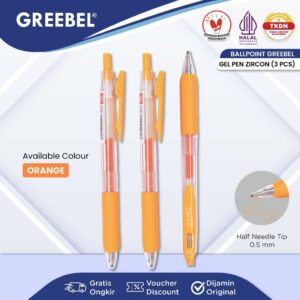 GREEBEL Pulpen Gel / Gel Pen GP-509 Zircon Orange 0.5 (3PCS/SET) / Ballpen Gel Ballpoint Bolpen Bolpoin Pena Gel