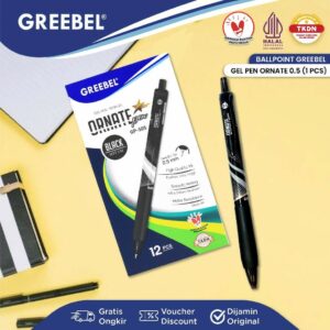 GREEBEL Pulpen Gel / Gel Pen Ornate GP-505 0.5 Hitam (1PCS) / Ballpen Gel Ballpoint Bolpen Bolpoin Pena Gel