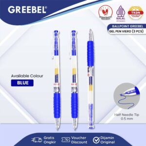 GREEBEL Pulpen Gel / Gel Pen GP-504 Viero Blue 0.5 (3PCS/SET) / Ballpen Gel Ballpoint Bolpen Bolpoin Pena Gel