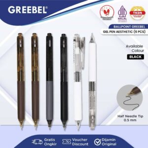 GREEBEL Pulpen Gel / Gel Pen GP-513 Aesthetic 0.5 Hitam (6PCS/SET) / Ballpen Gel Ballpoint Bolpen Bolpoin Pena Gel