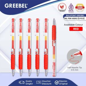 GREEBEL Pulpen Gel / Gel Pen GP-504 Viero Merah 0.5 (6PCS/SET) / Ballpen Gel Ballpoint Bolpen Bolpoin Pena Gel