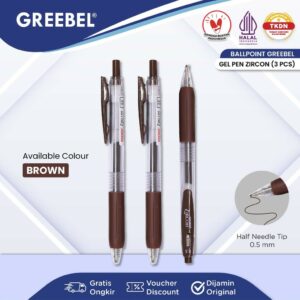 GREEBEL Pulpen Gel / Gel Pen GP-509 Zircon 0.5 Coklat (3PCS/SET) / Ballpen Gel Ballpoint Bolpen Bolpoin Pena Gel