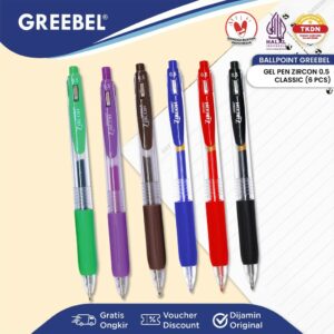 GREEBEL Pulpen Gel Warna Warni / Gel Pen GP-509 Zircon Classic Colour 0.5 (6PCS/SET) / Paket Pulpen Warna Set