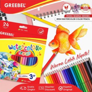 GREEBEL Pensil Warna 24 Warna / Watercolour Pencils (8024) / Coloured Pencil / Warna Lebih Nyata