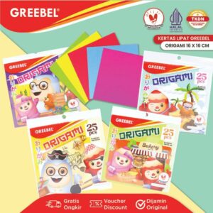 GREEBEL Origami Kertas Lipat / Paper Craft 5 Warna isi 25 Lembar (16X16CM)