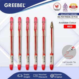 GREEBEL Pulpen Gel / Gel Pen Fine Gel 0.5 Merah (6PCS/SET) / Ballpen Gel Ballpoint Bolpen Bolpoin Pena Gel 501