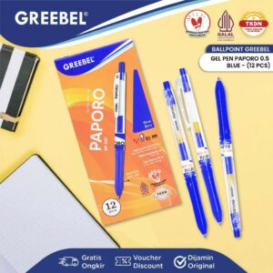 GREEBEL Pulpen Gel / Gel Pen Paporo GP-507 0.5 Biru (12PCS/SET) / Ballpen Gel Ballpoint Bolpen Bolpoin Pena Gel