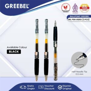 GREEBEL Pulpen Gel / Gel Pen GP-504 Viero 0.5 Hitam (3PCS/SET) Ballpen Gel Ballpoint Bolpen Bolpoin Pena Gel